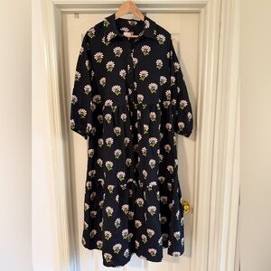 Anthropologie The Bettina Tiered Shirtdress by Maeve in Black Floral Size 1X